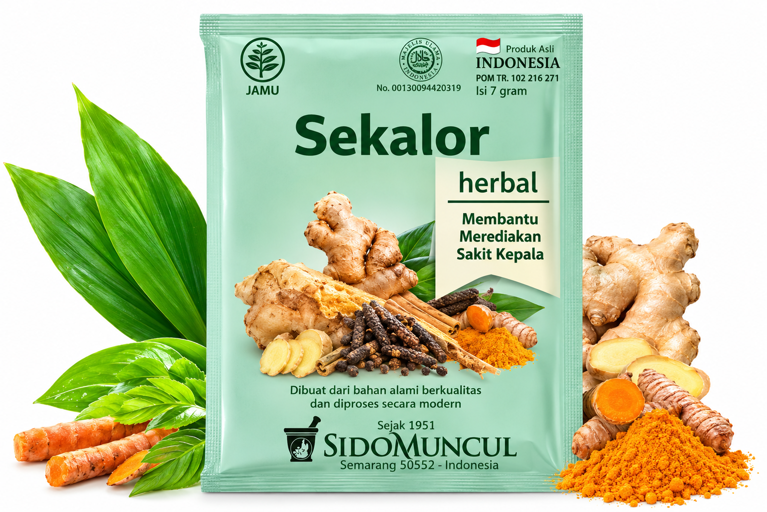 Sido Muncul Sekalor Herbal (7g) 10 Sachet - Ubat Sakit Kepala, Migrain & Pening Kepala / Jamu Herbal Original Indonesia