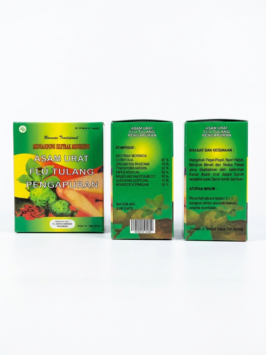Jamu Asam Urat Flu Tulang Pengapuran Ekstrak Mengkudu / Ubat Gout Sakit Sendi Lutut & Kebas (1 Box)