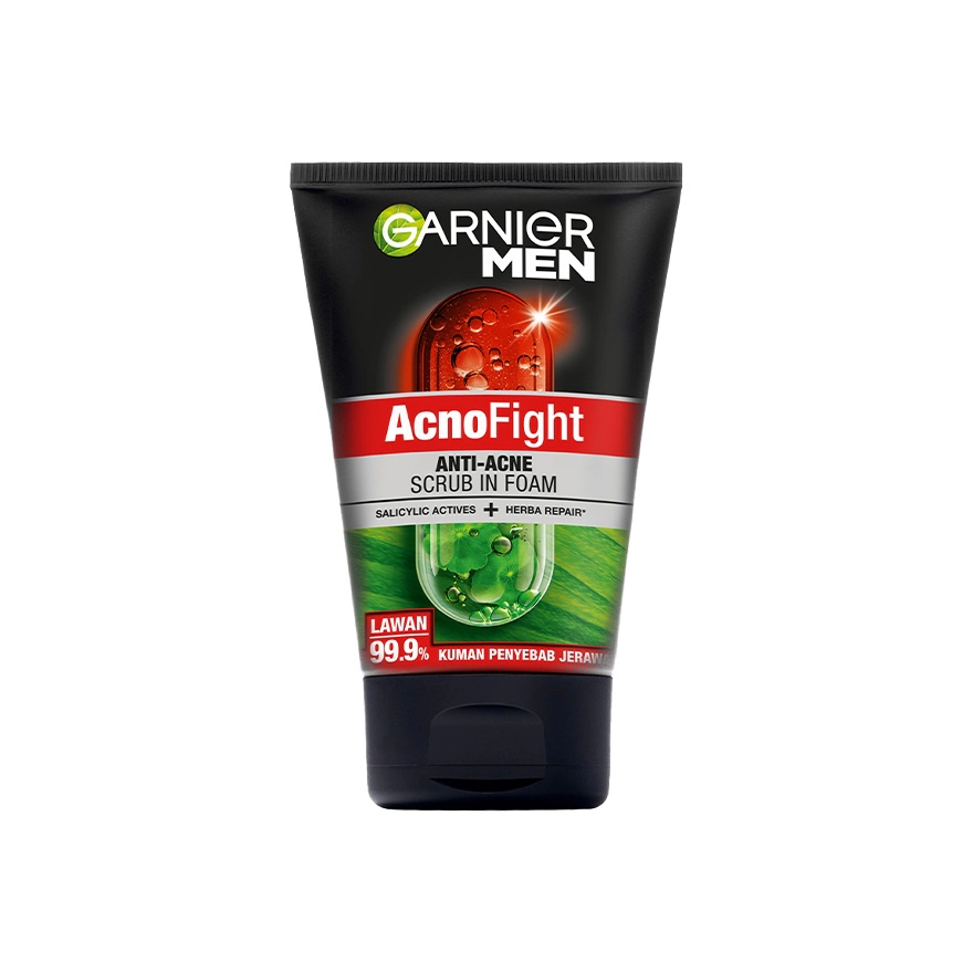 Garnier Men Acno Fight Anti-Acne Scrub In Foam Cleanser | Pencuci Muka Lelaki Jerawat Kulit Berminyak Oil Control 100ml
