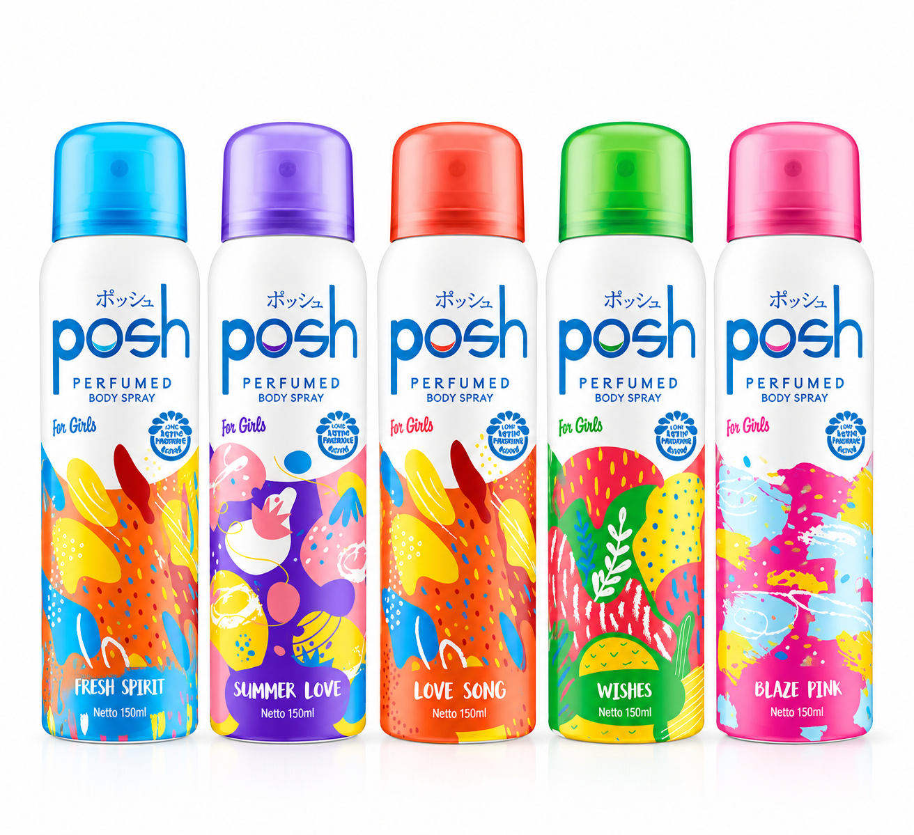 Posh Perfumed Body Spray For Girls 150ml | Minyak Wangi Perempuan Long Lasting Fresh Spirit / Summer Love / Blaze Pink