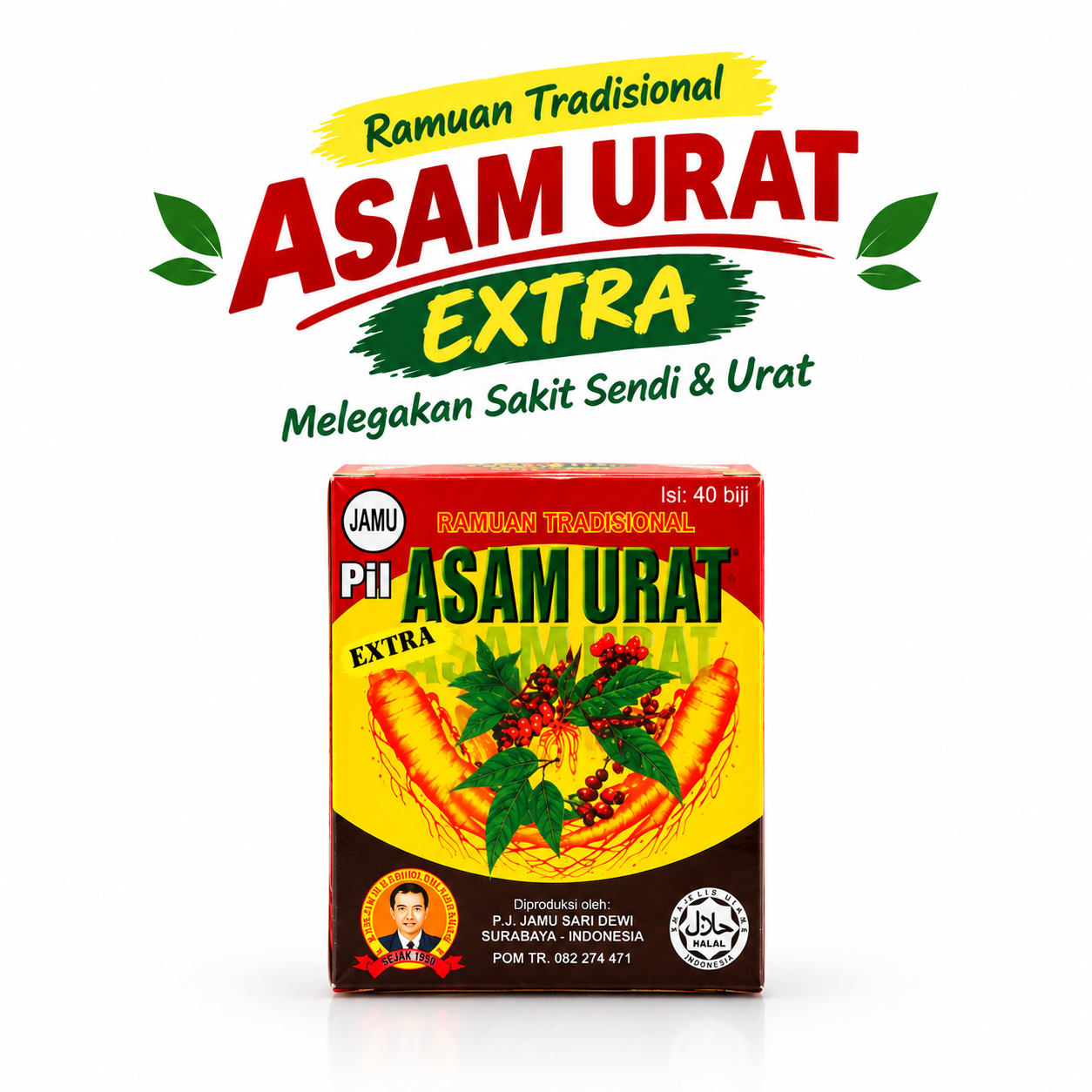 Jamu Pil Asam Urat Ramuan Tradisional  Original | Jamu Tradisional Sakit Sendi & Gout (Isi: 40 Biji)