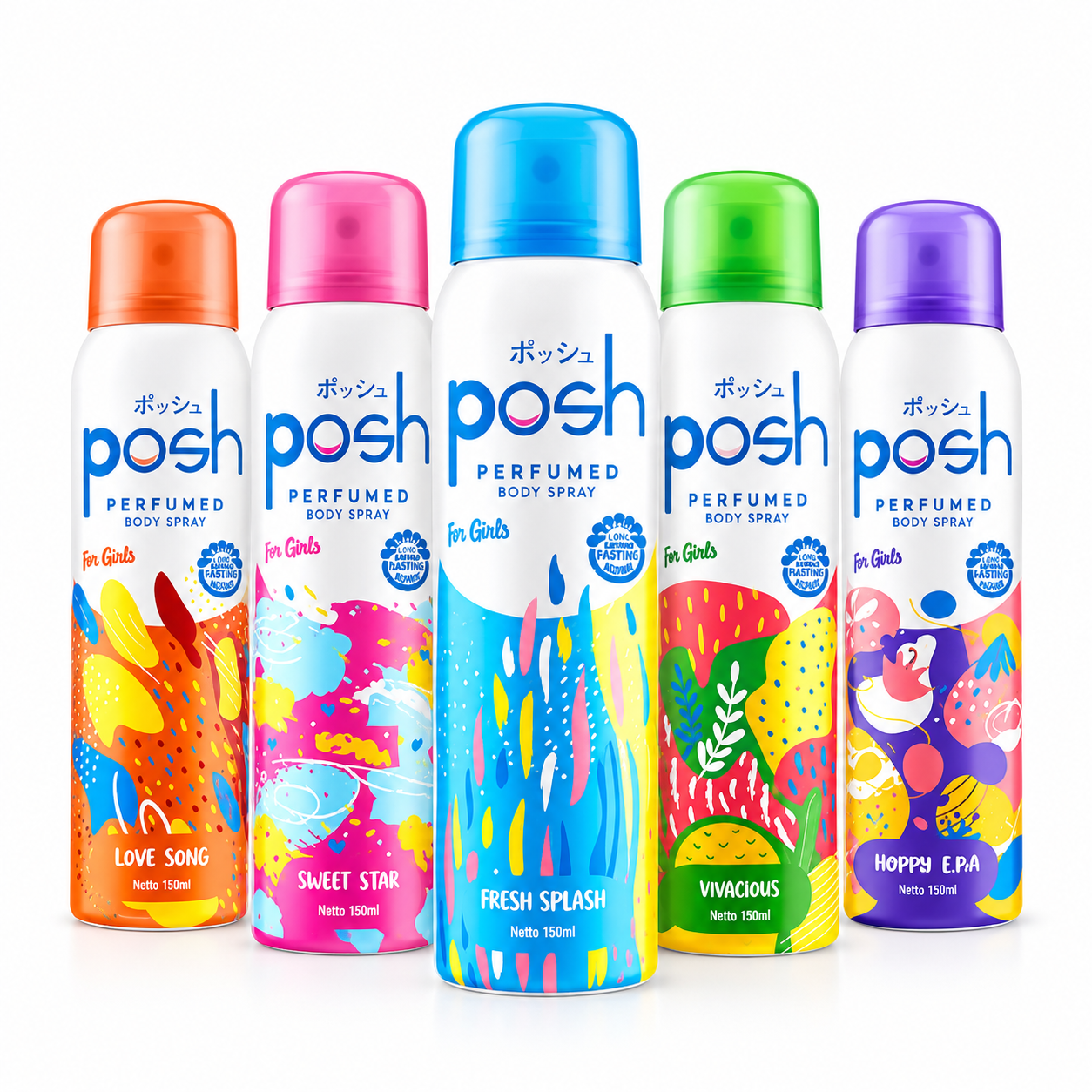 Posh Perfumed Body Spray For Girls 150ml | Minyak Wangi Perempuan Long Lasting Fresh Spirit / Summer Love / Blaze Pink