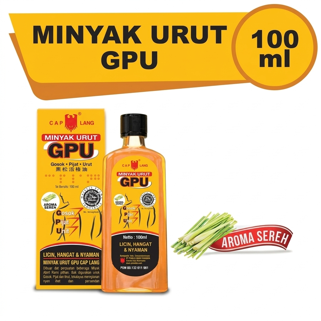Cap Lang Minyak Urut GPU Sereh 100ml | Lemongrass Massage Oil Relief Muscle Pain Joint Backache Gout Sore Joint
