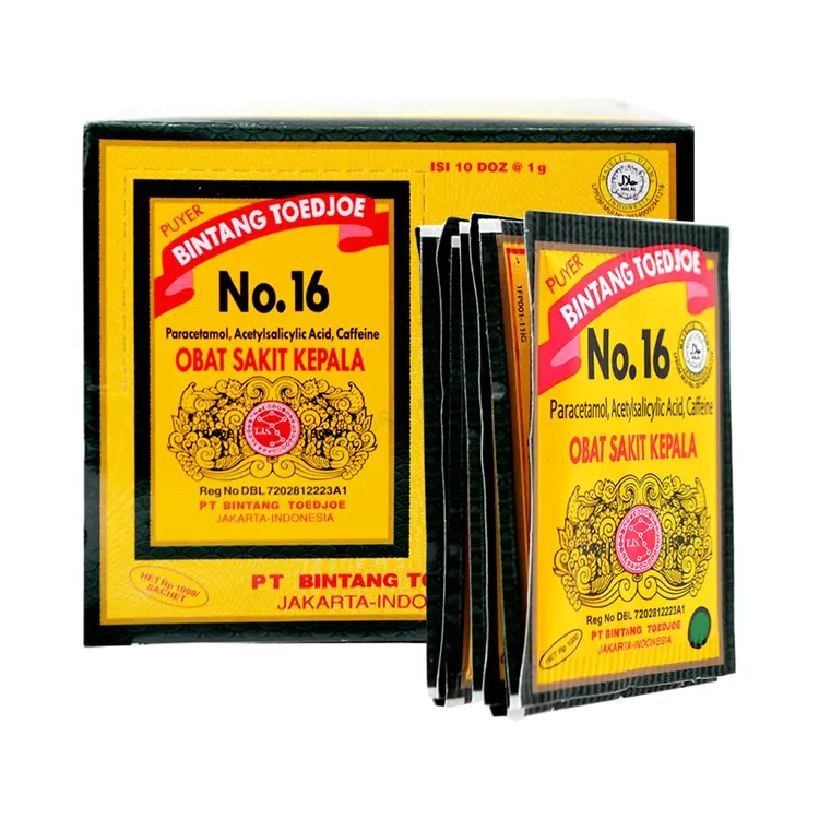 Puyer Bintang Toedjoe No 16 Original Indonesia / Obat Sakit Kepala, Demam & Sakit Gigi Box (120 Sachet)