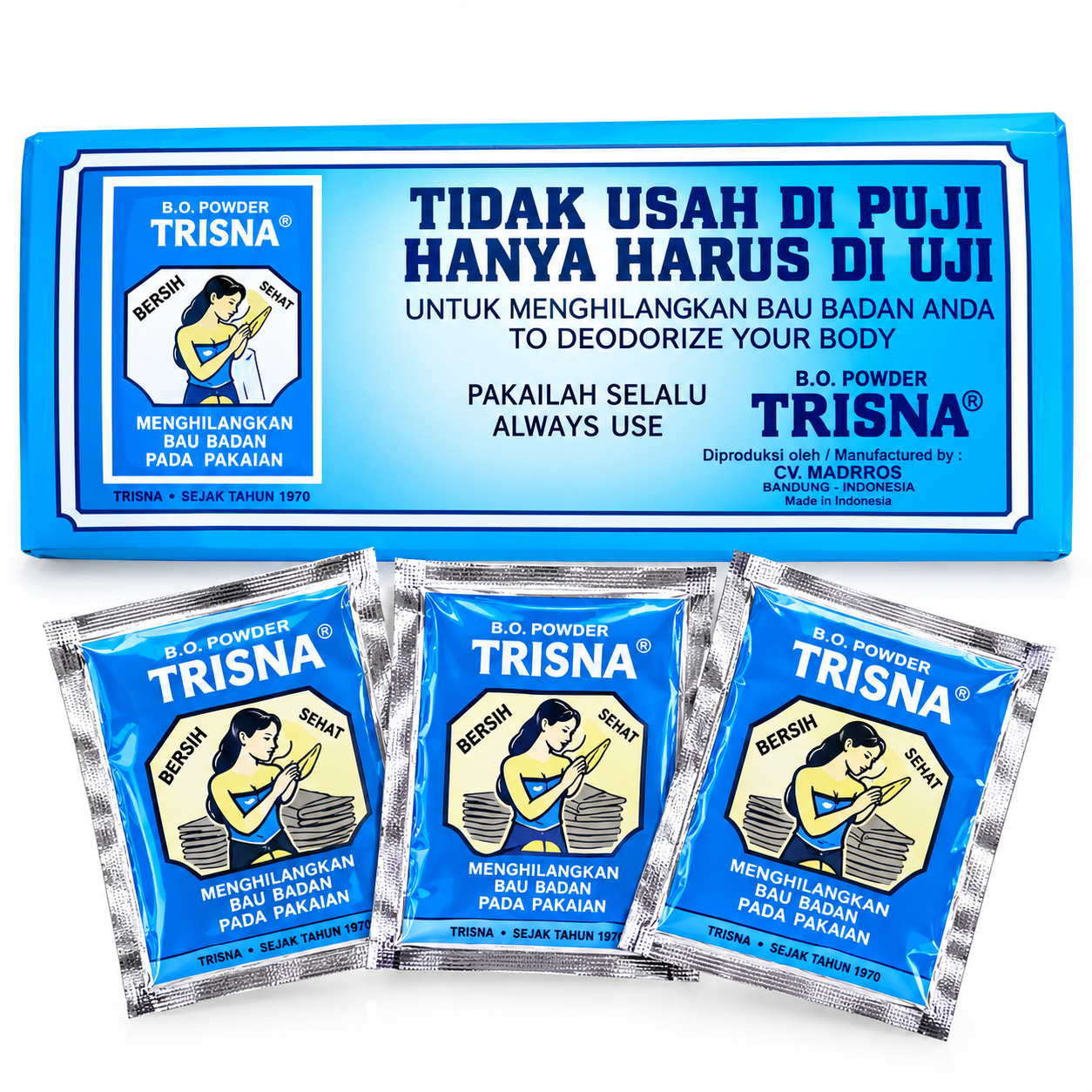 B.O. Powder TRISNA Deodorant Powder Serbuk Hilang Bau Badan & Pakaian Box (50 Sachet)