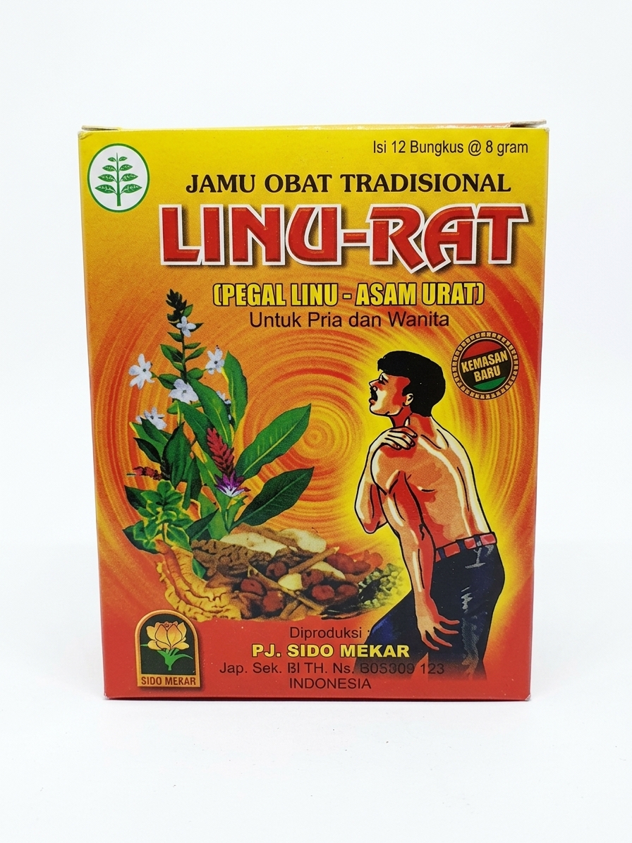 Jamu Linu-Rat Original Indonesia / Ubat Asam Urat Pegal Linu Sakit Sendi & Sakit Pinggang (1 Box 12 Sachet)