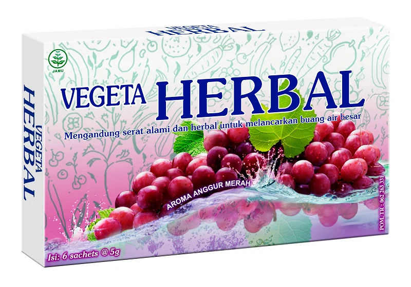 Vegeta Herbal Grape / Anggur Merah (6 x 5g) - Herbal Fiber Laxative Drink / Pelancar Buang Air Besar & Detox